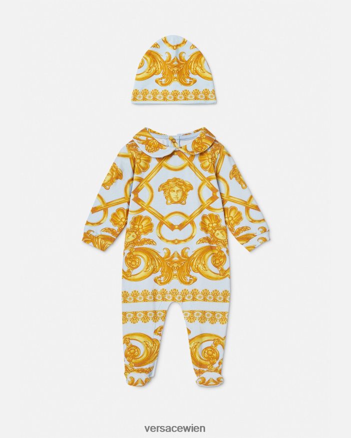 Hellblau und Gold Barocco 660 Baby-Schlafanzug-Set Versace Kinder Kleidung 8N4XJD1827