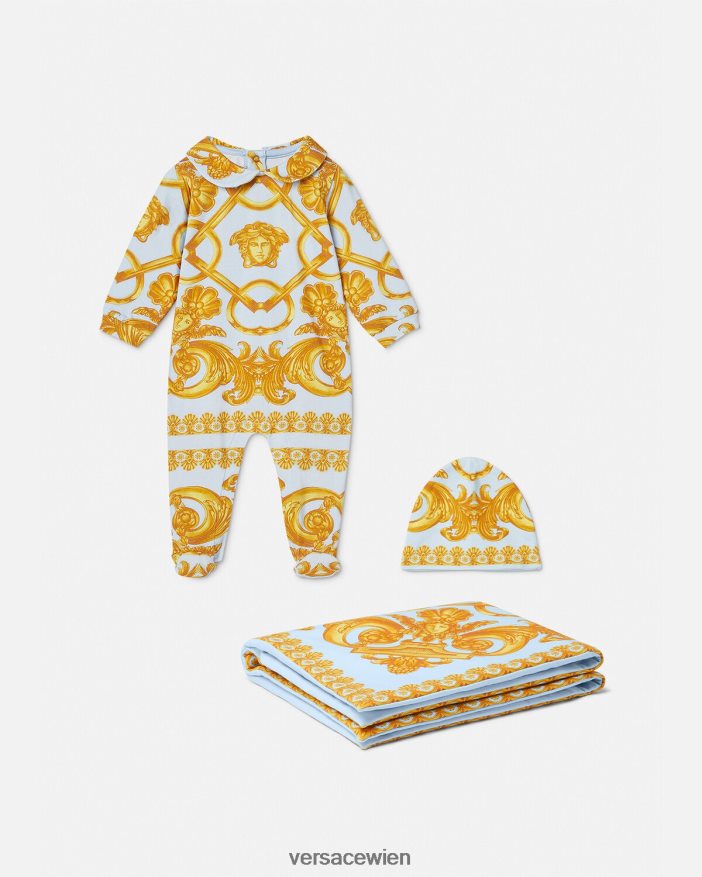 Hellblau und Gold Barocco 660 Baby-Schlafanzug-Set Versace Kinder Kleidung 8N4XJD1827