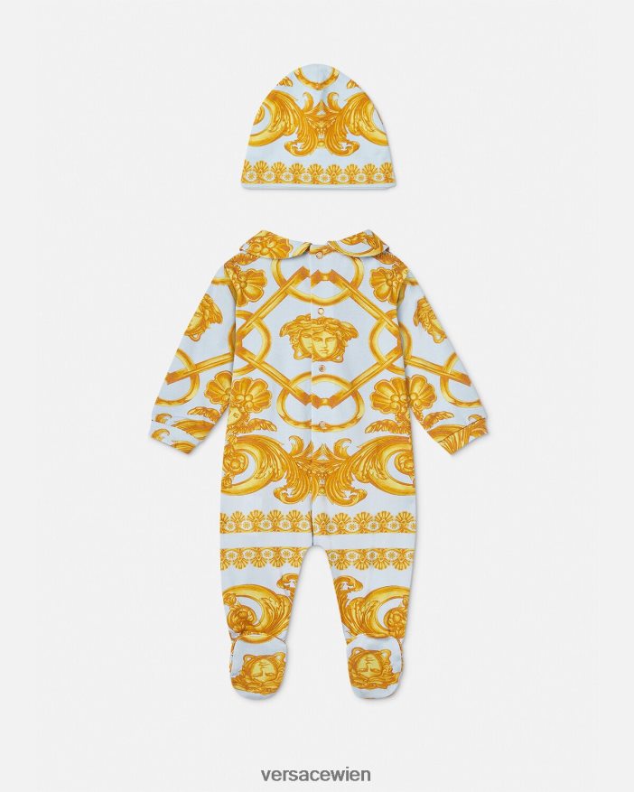 Hellblau und Gold Barocco 660 Baby-Schlafanzug-Set Versace Kinder Kleidung 8N4XJD1827