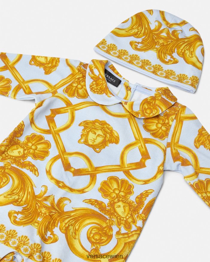 Hellblau und Gold Barocco 660 Baby-Schlafanzug-Set Versace Kinder Kleidung 8N4XJD1827