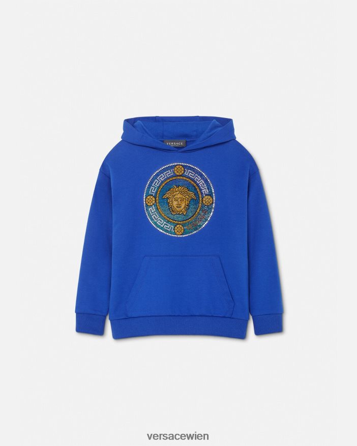 Königsblau Kapuzenpullover mit Kristallmedusa Versace Kinder Kleidung 8N4XJD2129