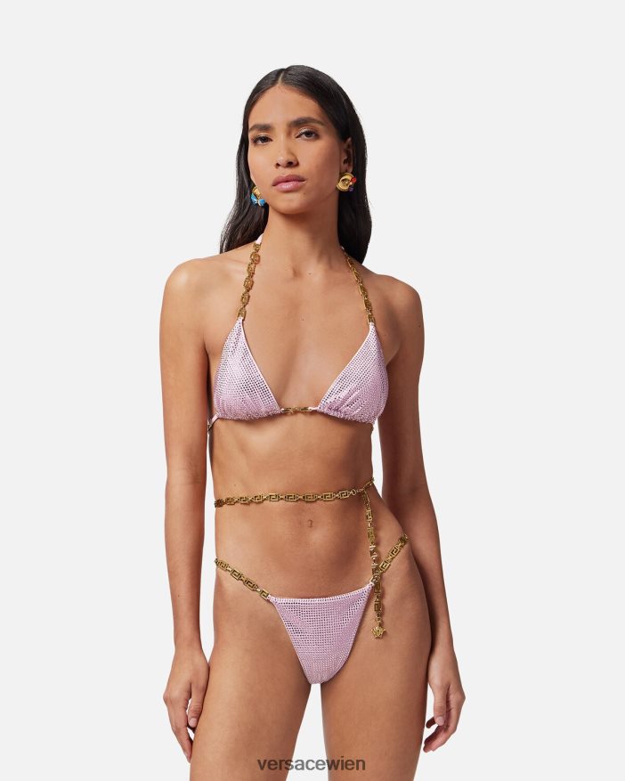 Rosa Kristall-Bikinihose im Greca-Stil Versace Frauen Unterwäsche und Strandbekleidung 8N4XJD1126