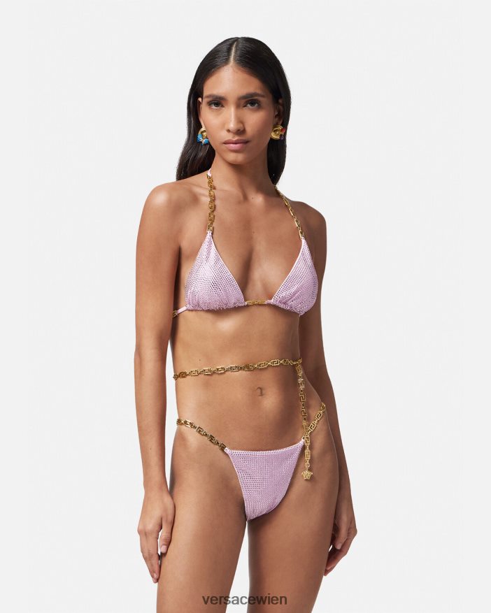 Rosa Kristall-Bikinioberteil im Greca-Stil Versace Frauen Unterwäsche und Strandbekleidung 8N4XJD1125