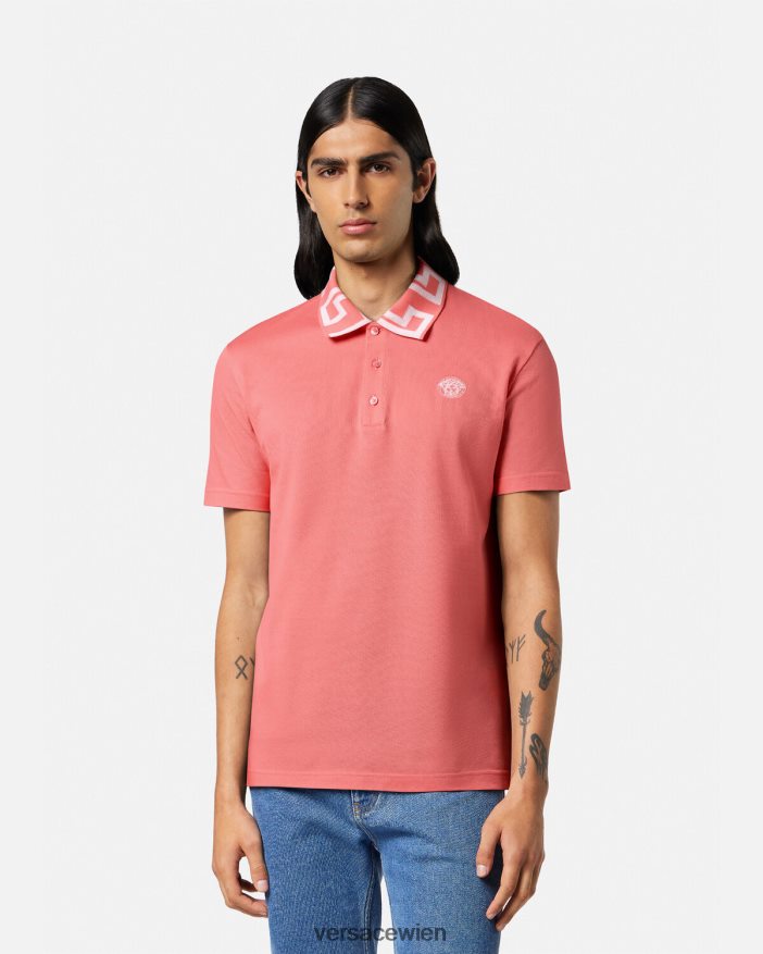 Rosa Medusa-Greca-Poloshirt Versace Männer Kleidung 8N4XJD1357