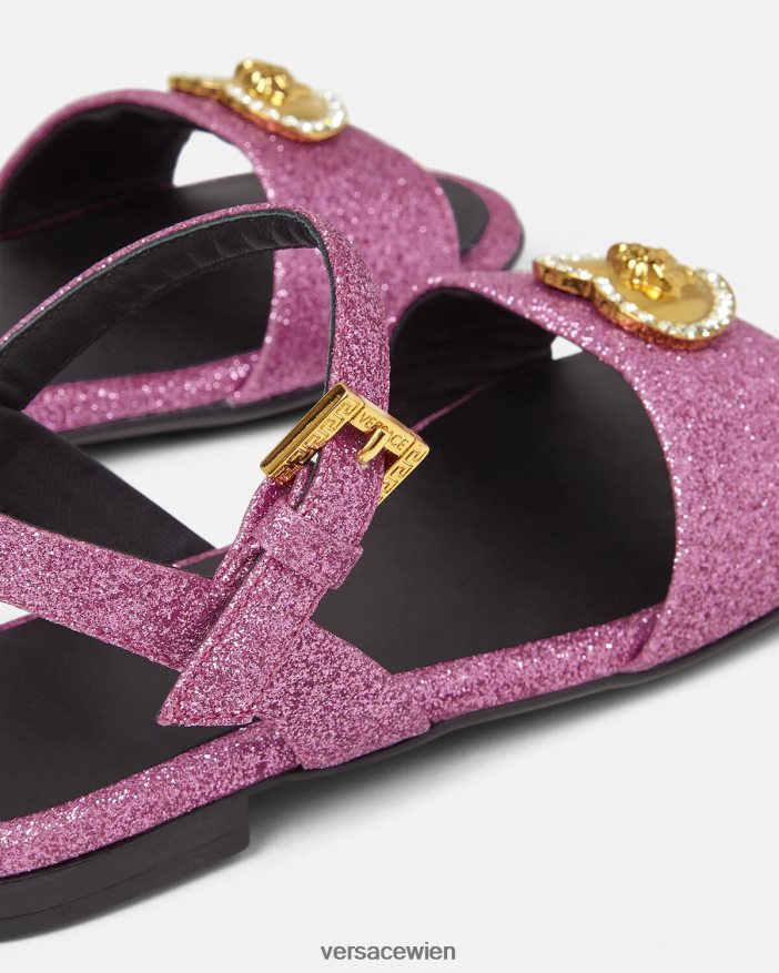 Rosa Sandalen mit Kristallherz und Medusa Versace Kinder Schuh 8N4XJD2039