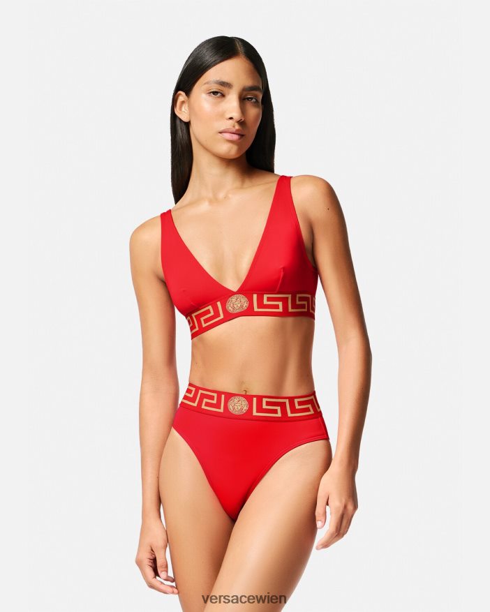 Rot Bikinihöschen mit hoher Taille und Greca-Bordüre Versace Frauen Unterwäsche und Strandbekleidung 8N4XJD1154