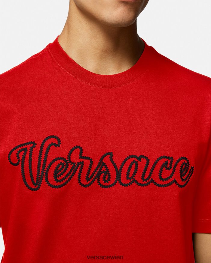 Rot T-Shirt mit aufgesticktem College-Logo Versace Männer Kleidung 8N4XJD1405