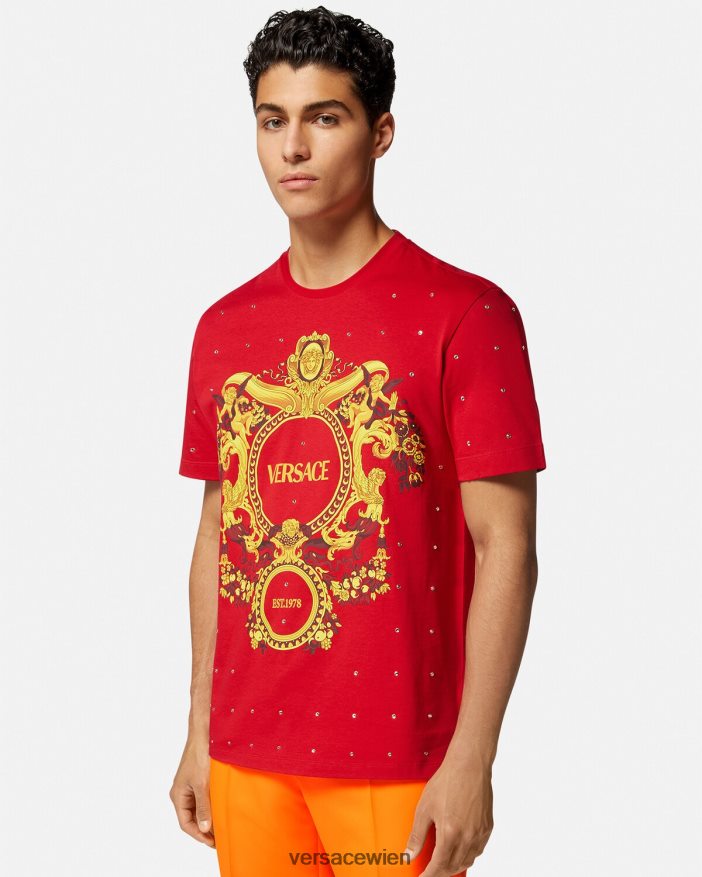 Rot T-Shirt mit barockem Kristallgitter Versace Männer Kleidung 8N4XJD1401