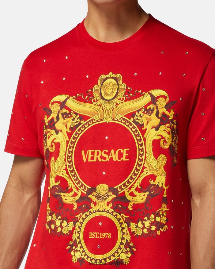 Rot T-Shirt mit barockem Kristallgitter Versace Männer Kleidung 8N4XJD1401