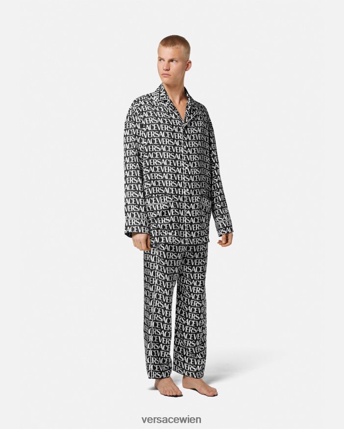 Schwarz  Druck Allover-Pyjama-Oberteil Versace Männer Unterwäsche und Strandbekleidung 8N4XJD1737