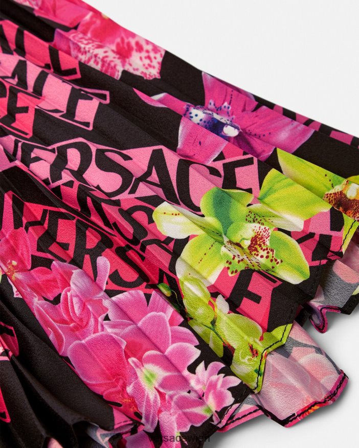 Schwarz  Druck Faltenrock mit Logo-Orchidee Versace Frauen Kleidung 8N4XJD183