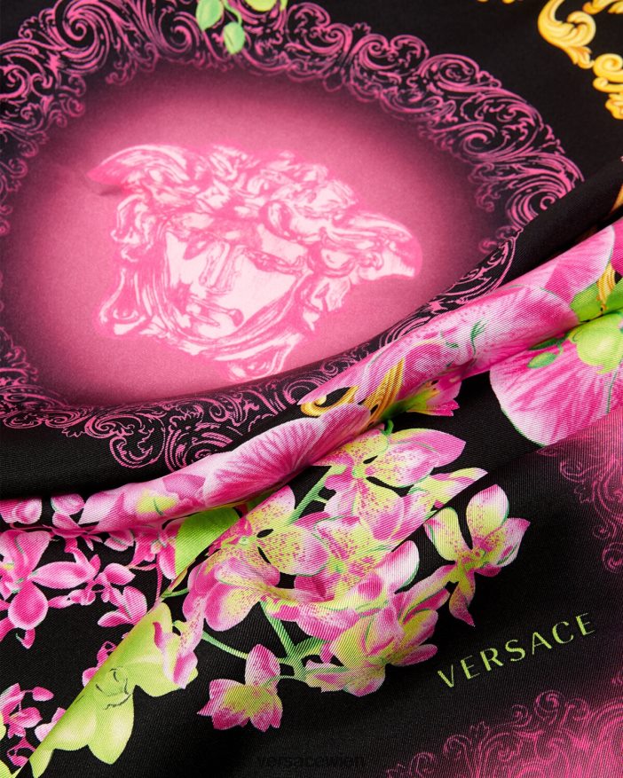 Schwarz  Druck Großes Seidenfoulard mit Medusa-Orchidee Versace Frauen Zubehör 8N4XJD929