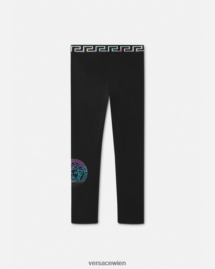 Schwarz  Druck Medusa-Greca-Leggings Versace Kinder Kleidung 8N4XJD1945