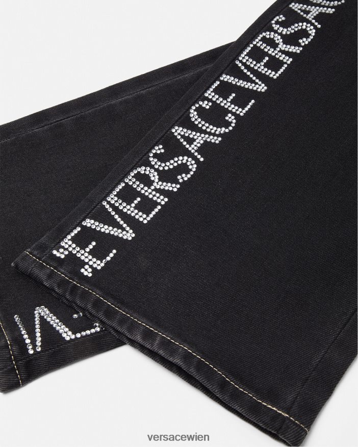 Schwarz Allover-Jeans mit Kristallen Versace Frauen Kleidung 8N4XJD213