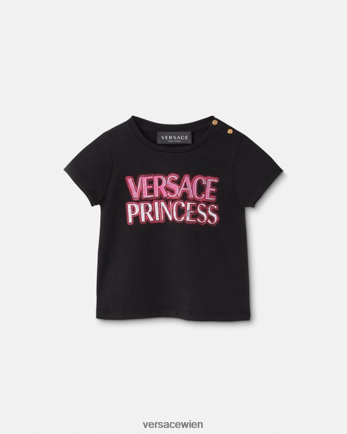 Schwarz Baby-T-Shirt mit „Prinzessin“-Logo Versace Kinder Kleidung 8N4XJD1867