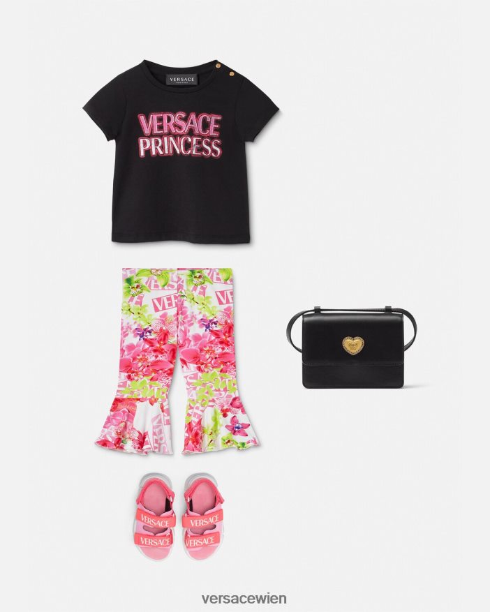 Schwarz Baby-T-Shirt mit „Prinzessin“-Logo Versace Kinder Kleidung 8N4XJD1867