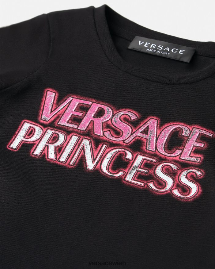 Schwarz Baby-T-Shirt mit „Prinzessin“-Logo Versace Kinder Kleidung 8N4XJD1867