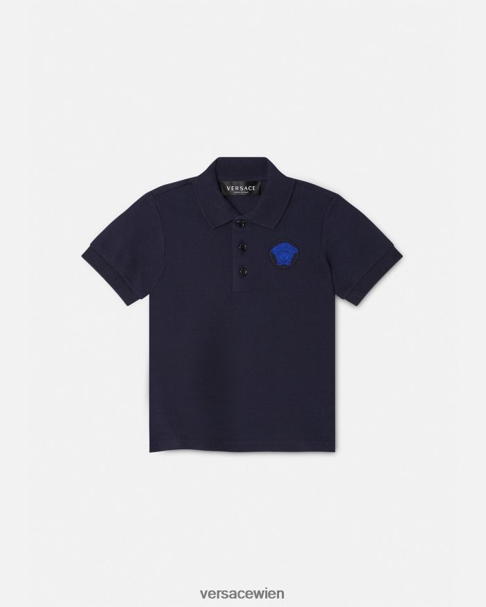 Schwarz Blau Baby-Poloshirt mit Medusa-Stickerei Versace Kinder Kleidung 8N4XJD1891