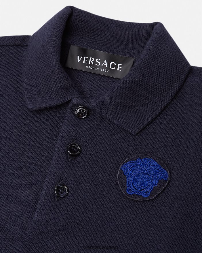 Schwarz Blau Baby-Poloshirt mit Medusa-Stickerei Versace Kinder Kleidung 8N4XJD1891