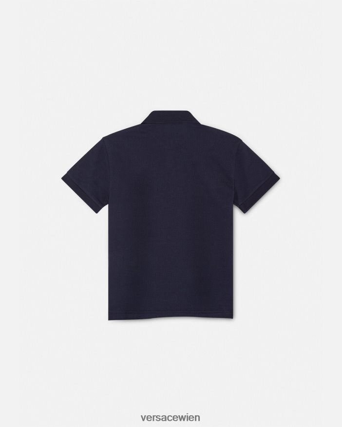 Schwarz Blau Poloshirt mit Medusa-Stickerei Versace Kinder Kleidung 8N4XJD2102