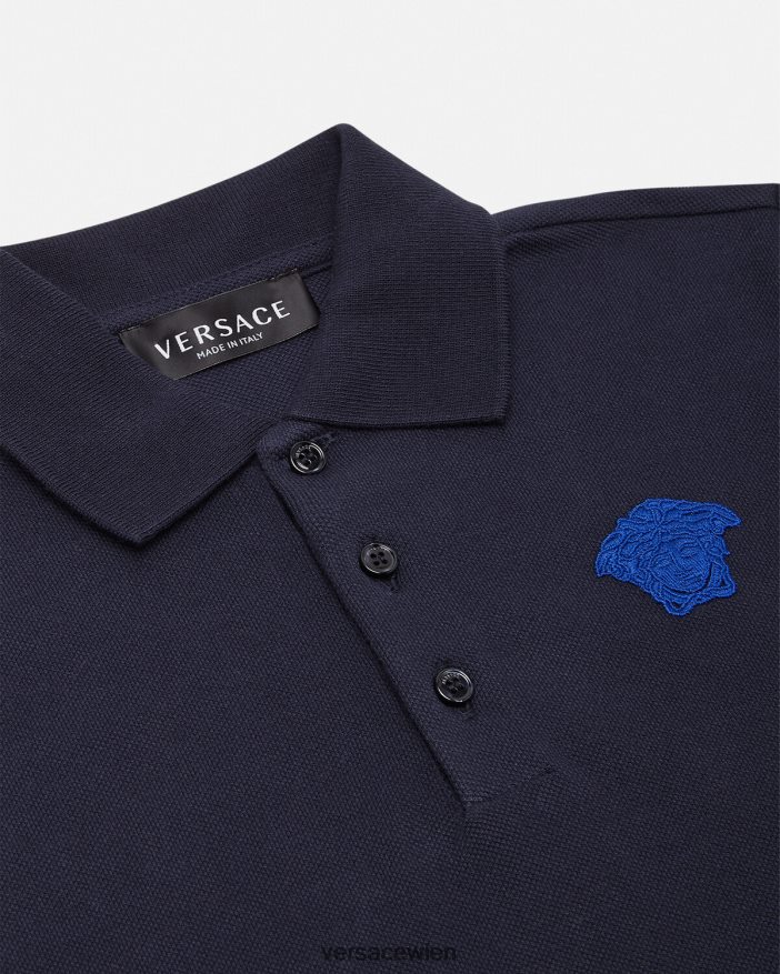 Schwarz Blau Poloshirt mit Medusa-Stickerei Versace Kinder Kleidung 8N4XJD2102