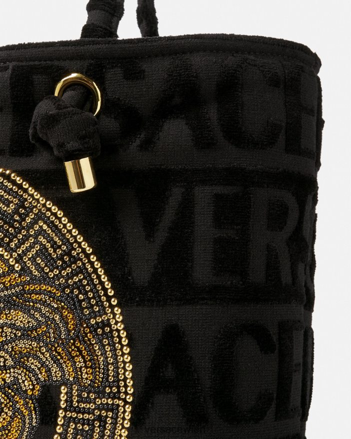 Schwarz Crystal Medusa Handtuch-Einkaufstasche Versace Frauen Unterwäsche und Strandbekleidung 8N4XJD1210