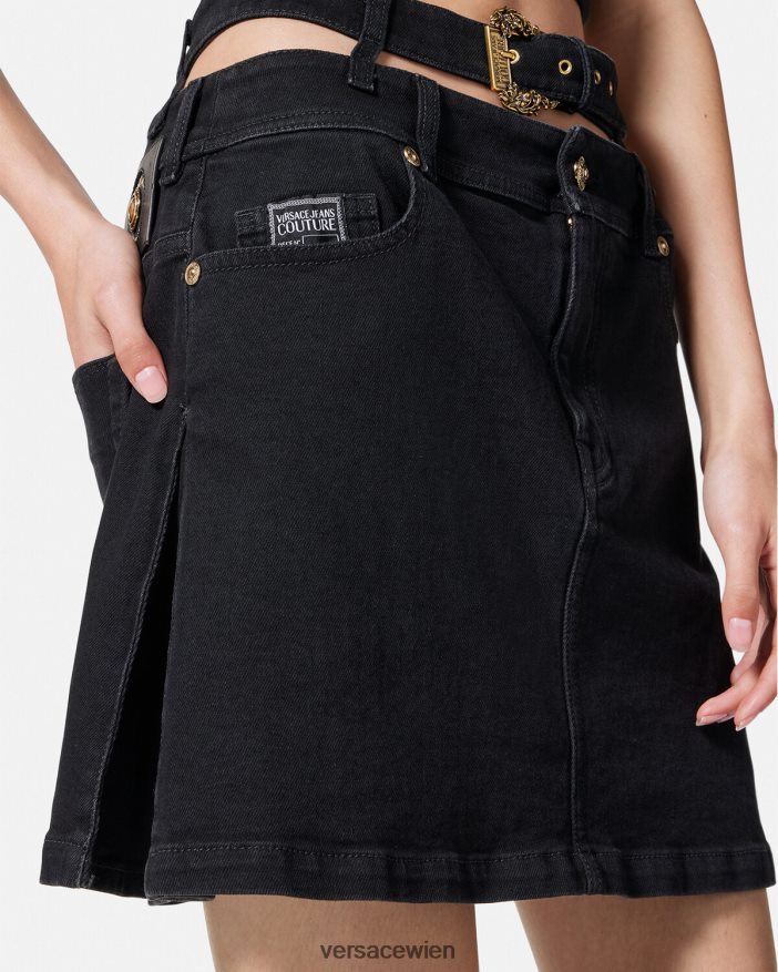 Schwarz Denim-Minirock mit Barockschnalle Versace Frauen Kleidung 8N4XJD2151