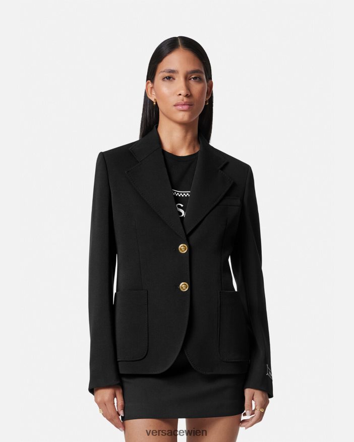 Schwarz Einreihiger Blazer mit Medusa-Print Versace Frauen Kleidung 8N4XJD107