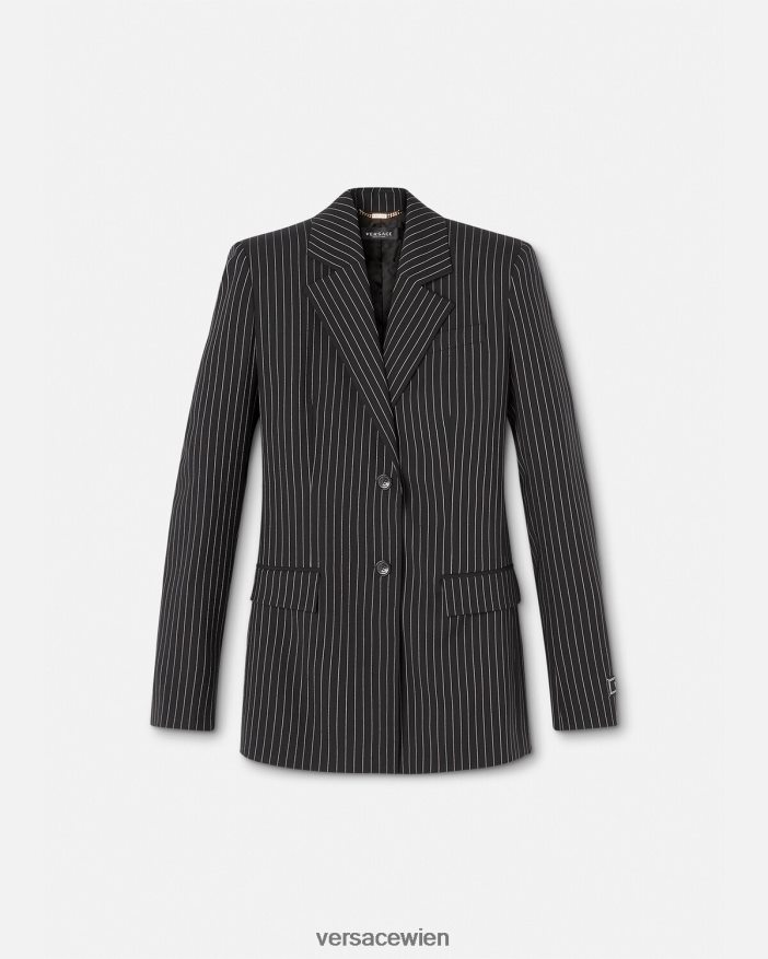 Schwarz Einreihiger Blazer mit Nadelstreifen Versace Frauen Kleidung 8N4XJD113