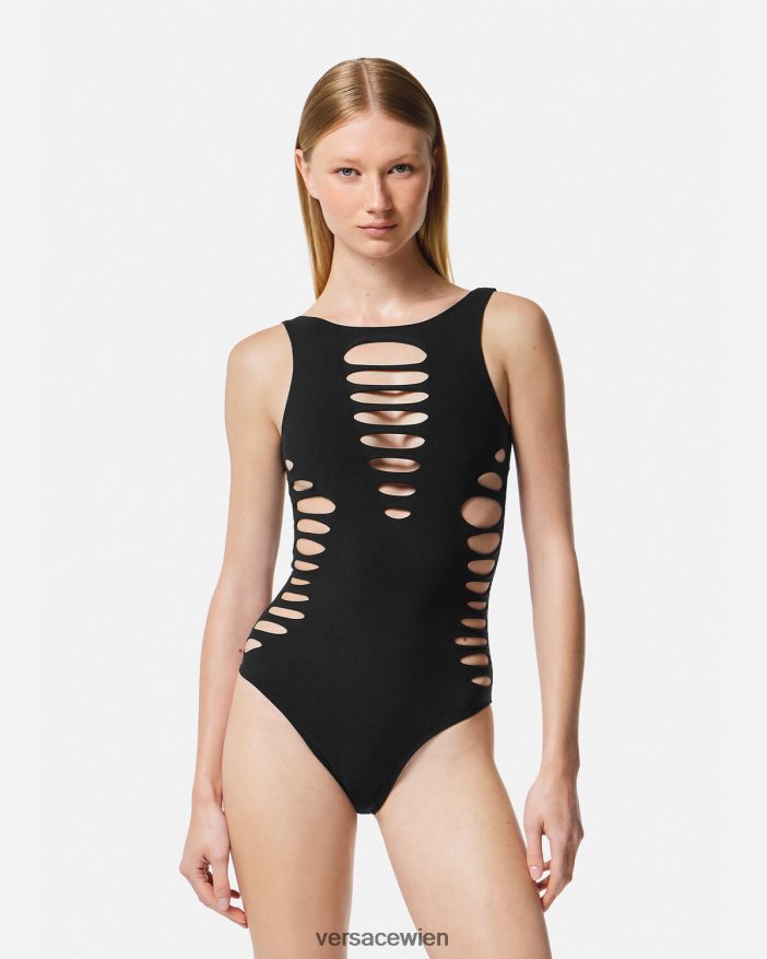 Schwarz Einteiliger Badeanzug mit Schlitz Versace Frauen Unterwäsche und Strandbekleidung 8N4XJD1185