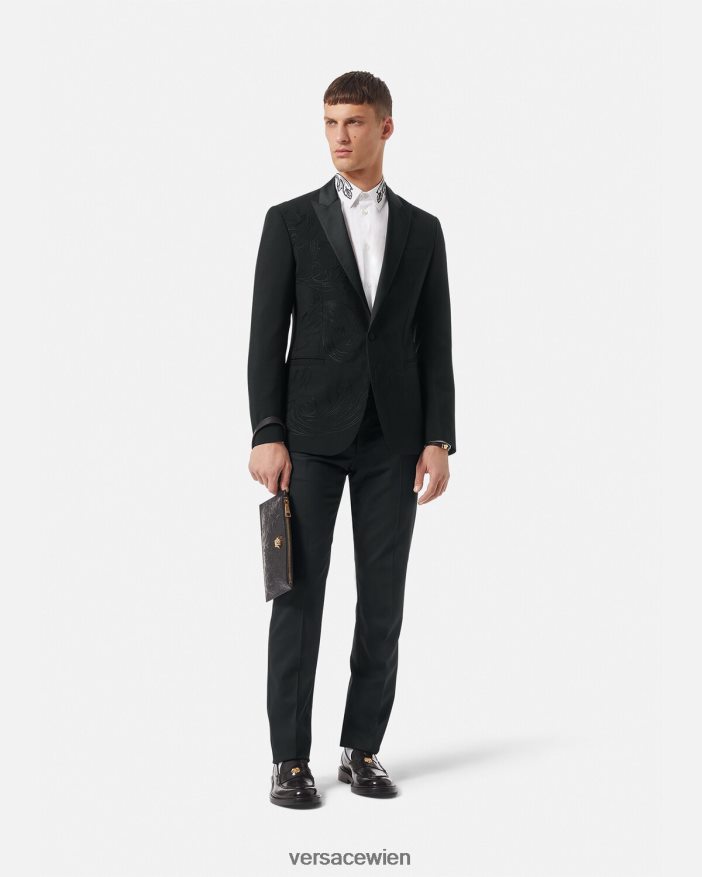 Schwarz Formeller Blazer mit Barocco-Stickerei Versace Männer Kleidung 8N4XJD1262