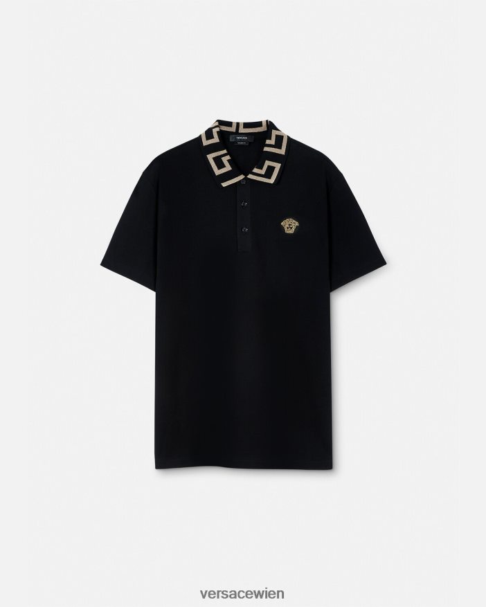 Schwarz Greca-Kurzarm-Poloshirt Versace Männer Kleidung 8N4XJD1375