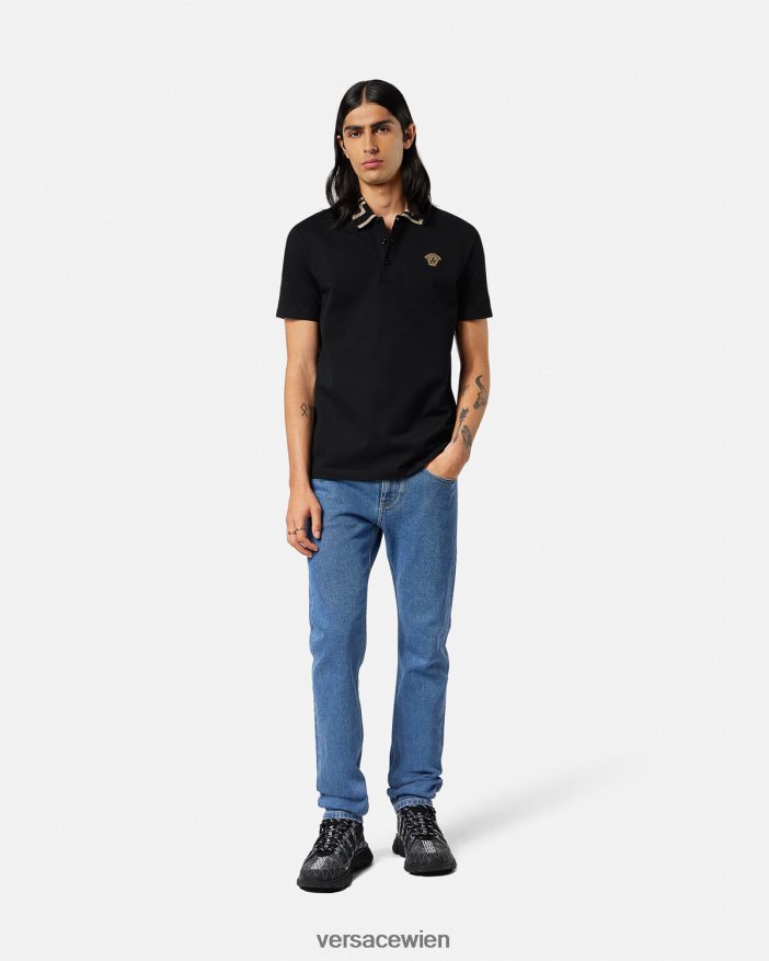 Schwarz Greca-Kurzarm-Poloshirt Versace Männer Kleidung 8N4XJD1375