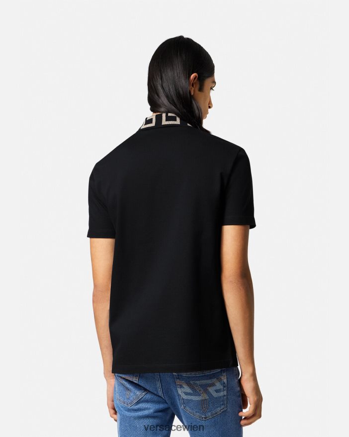 Schwarz Greca-Kurzarm-Poloshirt Versace Männer Kleidung 8N4XJD1375