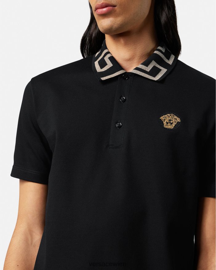 Schwarz Greca-Kurzarm-Poloshirt Versace Männer Kleidung 8N4XJD1375