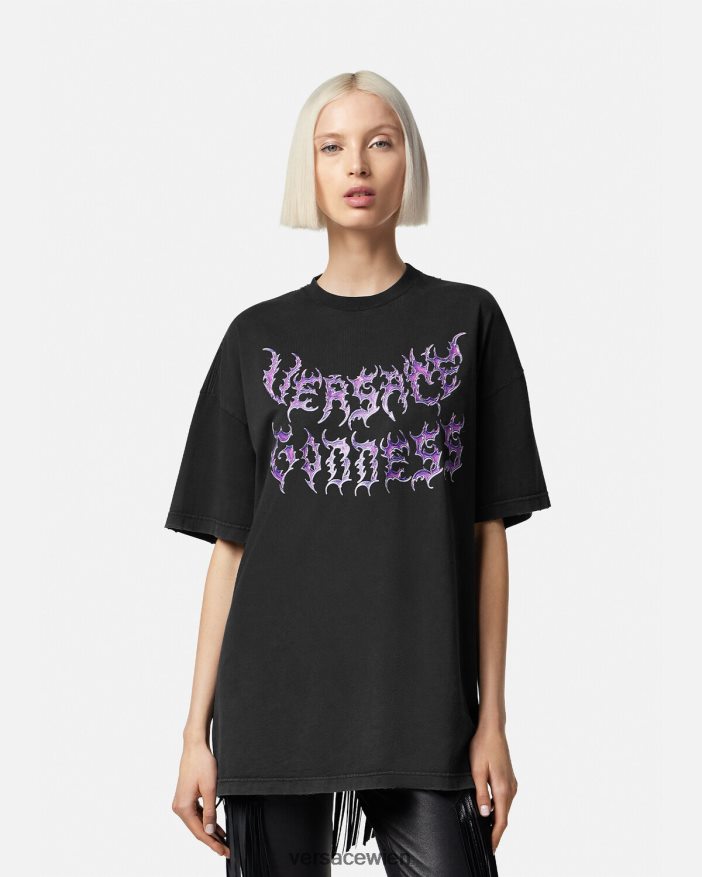 Schwarz Göttin übergroßes T-Shirt Versace Frauen Kleidung 8N4XJD150