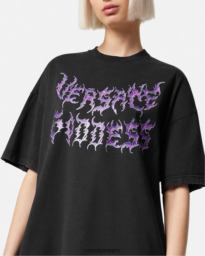 Schwarz Göttin übergroßes T-Shirt Versace Frauen Kleidung 8N4XJD150