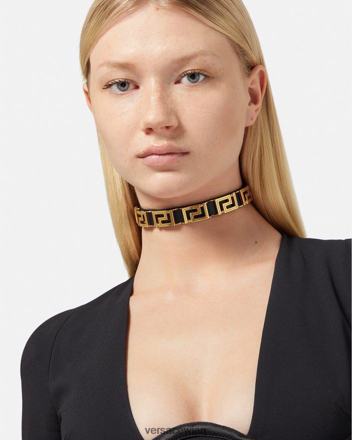 Schwarz Halsband aus Greca-Leder Versace Frauen Zubehör 8N4XJD746