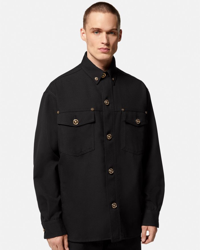 Schwarz Hemdjacke aus Schurwolle mit Medusa-Motiv Versace Männer Kleidung 8N4XJD1229