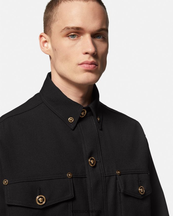 Schwarz Hemdjacke aus Schurwolle mit Medusa-Motiv Versace Männer Kleidung 8N4XJD1229