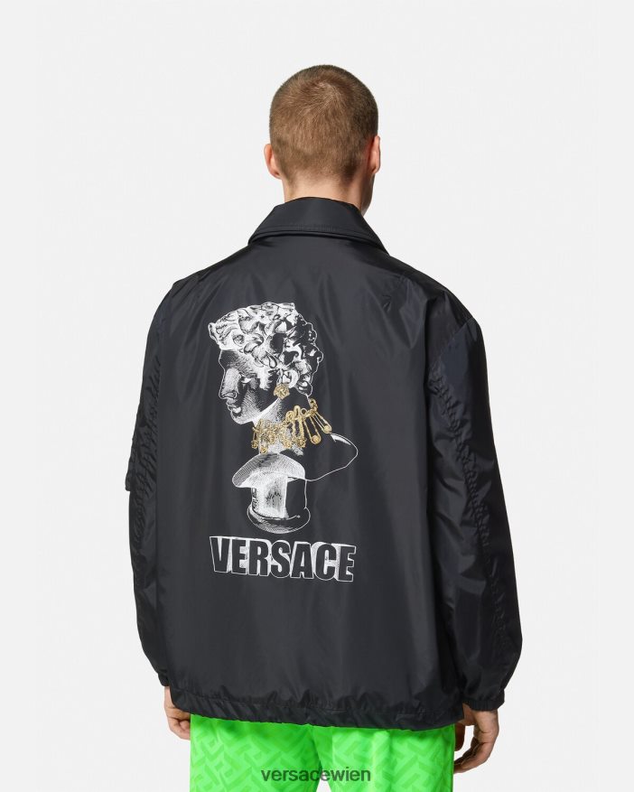 Schwarz Jacke aus Nylon mit grafischem Logo Versace Männer Kleidung 8N4XJD1243