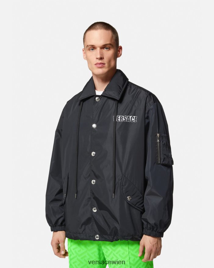 Schwarz Jacke aus Nylon mit grafischem Logo Versace Männer Kleidung 8N4XJD1243