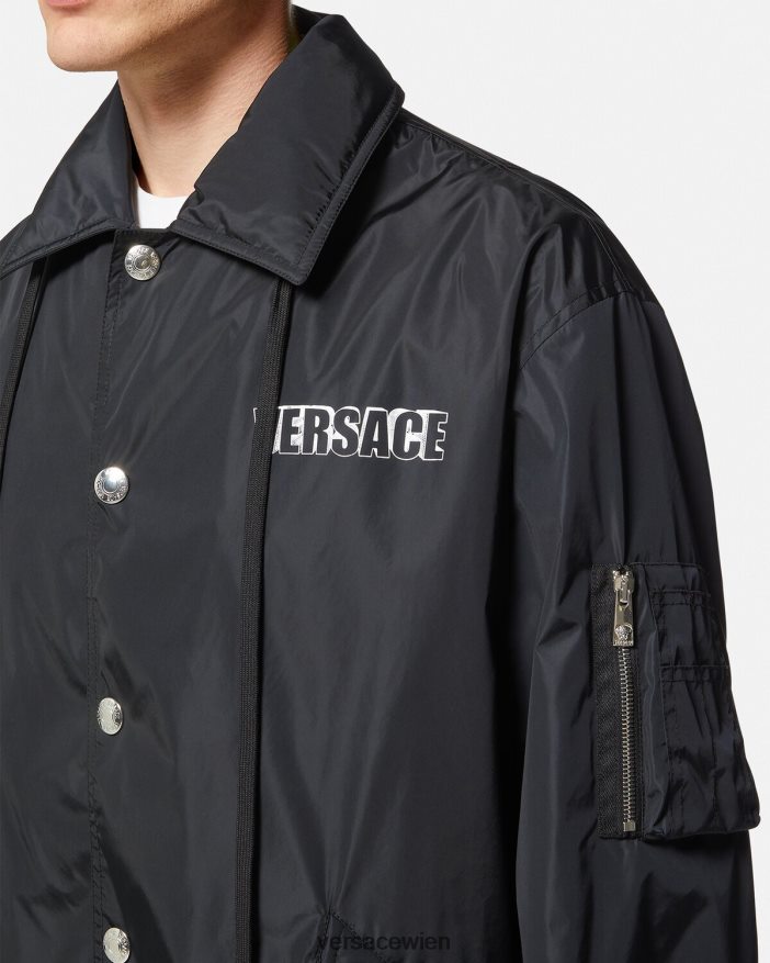 Schwarz Jacke aus Nylon mit grafischem Logo Versace Männer Kleidung 8N4XJD1243