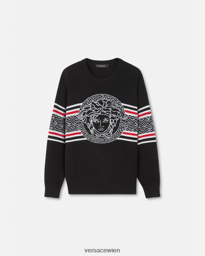 Schwarz Jacquard-Pullover mit Medusa-Streifen Versace Männer Kleidung 8N4XJD1344