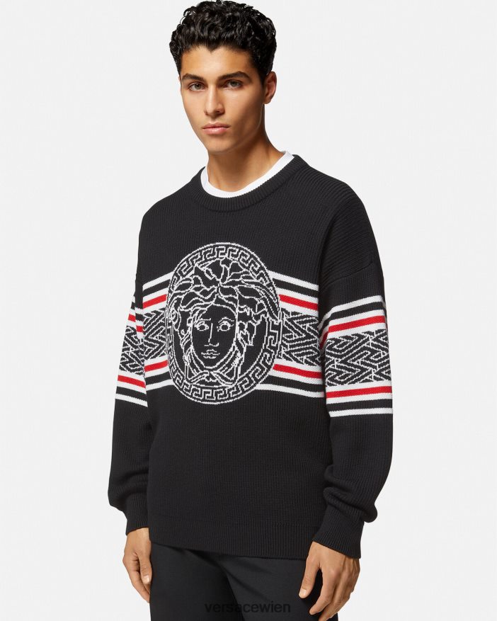 Schwarz Jacquard-Pullover mit Medusa-Streifen Versace Männer Kleidung 8N4XJD1344