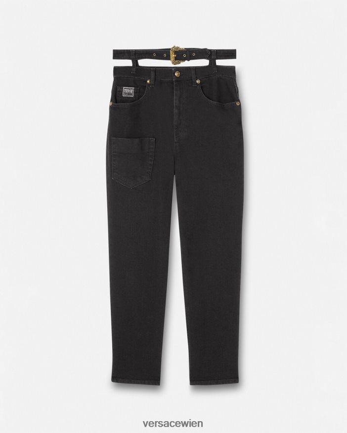 Schwarz Jeans mit Barockschnalle Versace Frauen Kleidung 8N4XJD2148