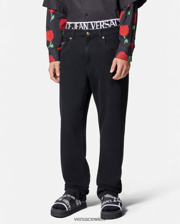 Schwarz Jeans mit Logo-Bund Versace Männer Kleidung 8N4XJD2365