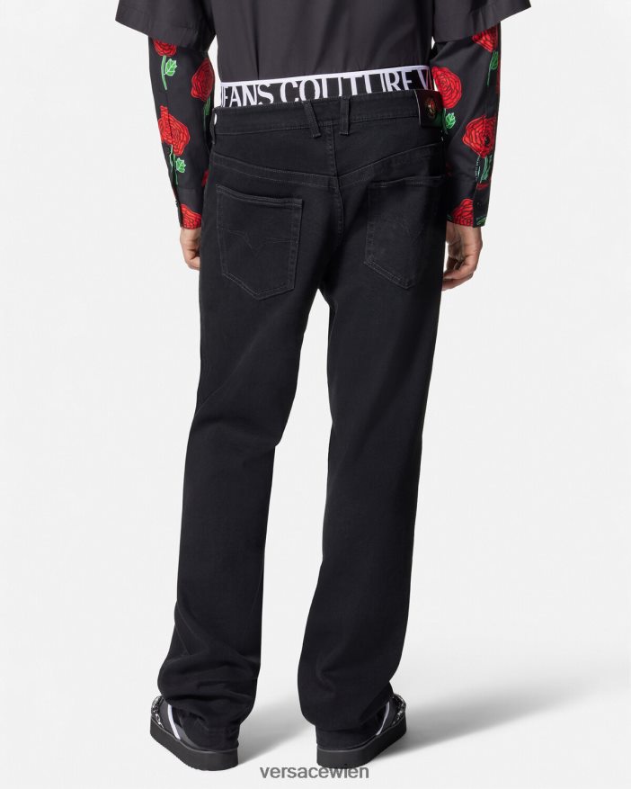 Schwarz Jeans mit Logo-Bund Versace Männer Kleidung 8N4XJD2365