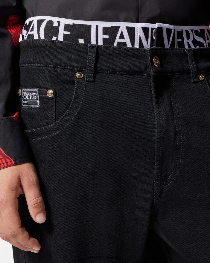 Schwarz Jeans mit Logo-Bund Versace Männer Kleidung 8N4XJD2365