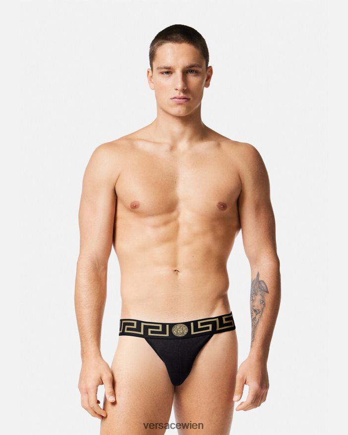 Schwarz Jockstrap mit Greca-Bordüre Versace Männer Unterwäsche und Strandbekleidung 8N4XJD1774